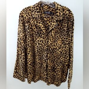 Ralph Lauren Black Label Leopard Embroidered Pajama Top Animal Print 2023 L